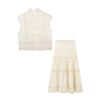 21cC7HnhCFL.jpg Women's 2-Piece Set Sleeveless Single-Breasted Top+Hollow High Street Lace Crochet Skirt