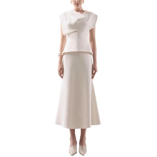 Women's Skirt Suit Summer French White Sleeveless Top Classic Casual Skirt 2 Piece Set for women