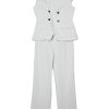 Womens Summer Outfits Business Casual 2 Piece Vest Pants Set Asymmetric Collar Vest Wide Leg Pants for Women