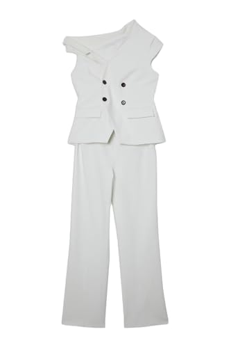 Womens Summer Outfits Business Casual 2 Piece Vest Pants Set Asymmetric Collar Vest Wide Leg Pants for Women