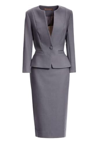 21uJMbHMeKL.jpg Suits for Women Business 2 Pieces Long Sleeve Office Formal One Button Lady Blazer Skirt Suit Set Outfits
