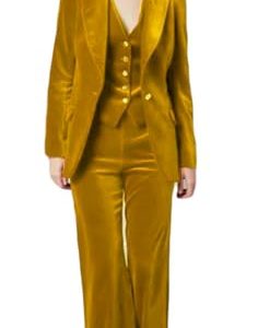 3 PC Womens Velvet Pant Suit - Peak Lapel Business Blazer Vest Pants for Prom Office Work