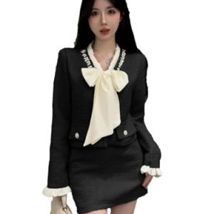 Women Korean Fashion Chic Skirt Sets 2 Piece Outfit French Elegant Jacket Coat Mini Skirt Suits