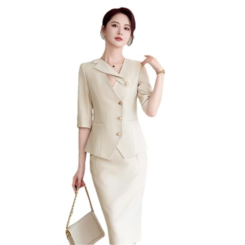 Women's Spring and Summer Solid Single-Breasted Half-Sleeved Slim Suit Jacket and Skirt Two-Piece Set