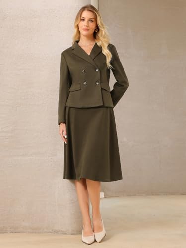 311DZb9UROL.jpg Women's 2 Piece Skirt Suit Set 2025 Fall Winter Double Breasted Blazers and A-Line Skirts