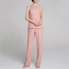 311JHFdM2CL.jpg Women's Mother of The Bride Pants Suits Full Length Chiffon Lace 3/4 Sleeve 3 Pcs Wedding Sets