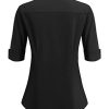 312o6sMcMXL.jpg Women's Basic Button Down Shirts 3/4 Sleeve Stretch Button Up Dress Shirt Slim Fit Waitress Work Shirts