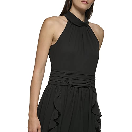 315W5kDTYSL.jpg Paris Women's Chiffon High-Low Maxi Dress with Ruffle Skirt and Mock Neck