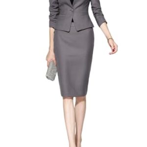 Suits for Women Business 2 Pieces Long Sleeve Office Formal One Button Lady Blazer Skirt Suit Set Outfits