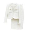 Women White Suit Tweed Jacket + Skirt Spring/Autumn Coat Business Ladies 2 Piece Skirt Sets