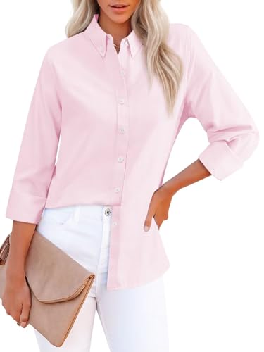 Button Down Shirts for Women Oxford Shirt Cotton Dress Shirts Collared Long Sleeve Wrinkle Free Blouse Tops