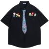 317toBz5csL.jpg Men's Button Down Shirts Handcrafted Floral Short Sleeve Shirt Graffiti Necktie Casual Shirts Summer Beach Tops