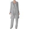 3 Pcs Mother of Bride Pants Suits Sets Women Plus Size Chiffon Long Sleeve Jacket Vest Pants Suits