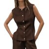 31BVGFwxCCL.jpg Summer Sets Women 2 Piece Outfits for Formal Interview Linen Sleeveless Vest Leisure Pants Outfits for Women Casual