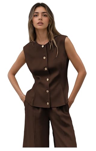 31BVGFwxCCL.jpg Summer Sets Women 2 Piece Outfits for Formal Interview Linen Sleeveless Vest Leisure Pants Outfits for Women Casual