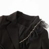 Women Black Skirts Suit Long Sleeve Sashes Blazer Mesh Long Skirts 2 Pieces Set