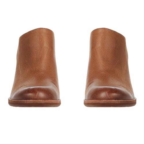 Women High Chunky Stacked Heel Mules Round Closed Toe Heeled Sandals Slip On 3 Inch Block Heels Suede Backless Booties Burnished