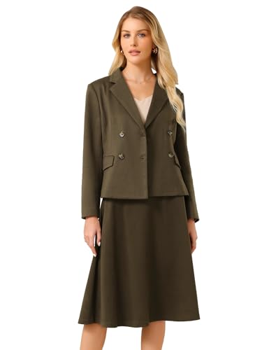 31J48Sv7-RL.jpg Women's 2 Piece Skirt Suit Set 2025 Fall Winter Double Breasted Blazers and A-Line Skirts
