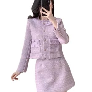 Women Fashion Small Fragrant Tweed Two Piece Set Jacket Coat Mini Skirt Suit French Elegant 2 Piece Outfits