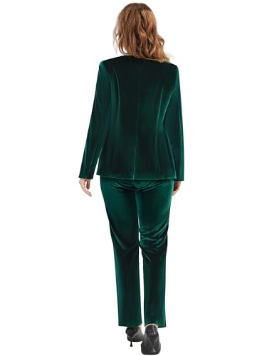 31KTOT1InpL.jpg Women's 2 Piece Velvet Suit Notch Lapel One Button Slim Fit Business Party Wedding Tuxedo Blazer Pants Set