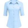 Womens Button Down Shirts 3/4 Sleeve Dress Blouses Business Casual Collared Oxford Tops