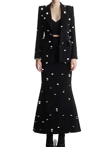 Women's Sequins Beading Blazer Long Mermaid Dress Skirt Suit Set 2 Pieces Fashion Unique Casual Evening Party Wedding