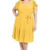 Women's Knit Eyelet Flutter Sleeve Belted Tiered Midi Dress Office Career Garden Party Day Guest of
