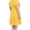 Women's Knit Eyelet Flutter Sleeve Belted Tiered Midi Dress Office Career Garden Party Day Guest of