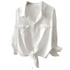 31Z7GzZyuGL.jpg Womens Button Down V Neck Shirts 3/4 Sleeve Tie Front Loose Office Business Shirt Blouse Summer Casual Tops