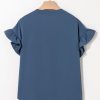 Womens Button Down Shirts Ruffle Ruched Short Sleeve Tops Summer Solid Casual Work Business Blouses