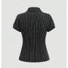 Women's Striped Button Down Shirt Ruched Short Sleeve Fitted Work Blouses