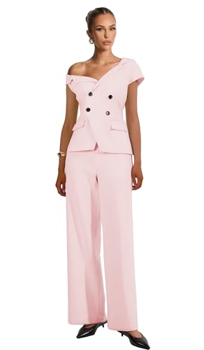 Womens Summer Outfits Business Casual 2 Piece Vest Pants Set Asymmetric Collar Vest Wide Leg Pants for Women