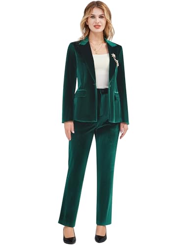 31gVyGtoIsL.jpg Women's 2 Piece Velvet Suit Notch Lapel One Button Slim Fit Business Party Wedding Tuxedo Blazer Pants Set