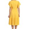 Women's Knit Eyelet Flutter Sleeve Belted Tiered Midi Dress Office Career Garden Party Day Guest of
