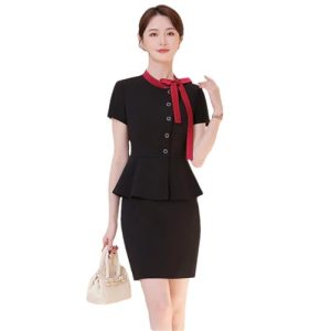 Women's Spring and Summer Round Neck Single Breasted Solid Color Suit Jacket and Skirt Set