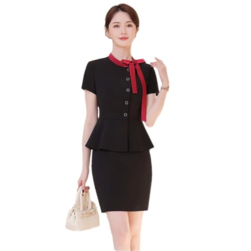 Women's Spring and Summer Round Neck Single Breasted Solid Color Suit Jacket and Skirt Set
