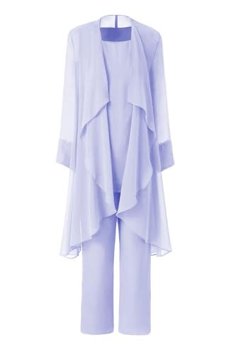 Women's Mother of The Bride Pant Suits 3 Pieces Chiffon Outfit Sets for Wedding Pant Suit with Jacket