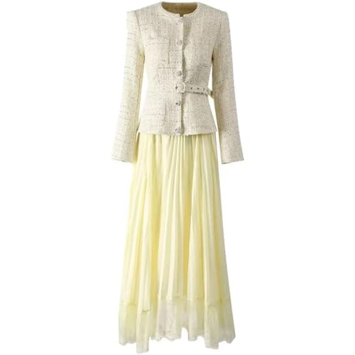 31lR5YSO5-L.jpg Women Suit Long-Sleeved Single-Breasted Lace-Up Slim Tops Pleated Skirt Two Piece Set