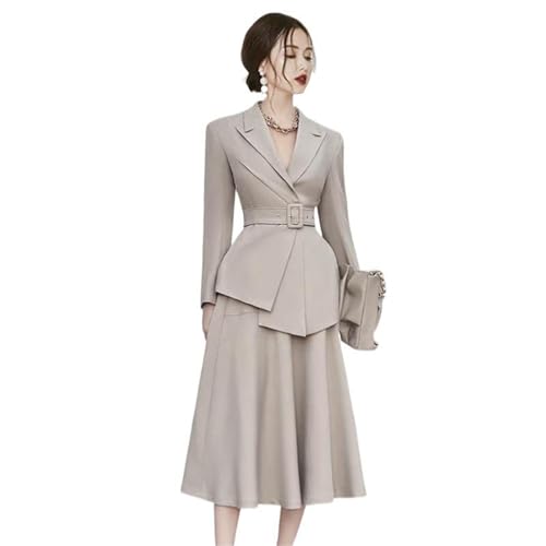 Women's Skirt Suit Spring Autumn Belted Long Sleeve Blazer Loose Casual Skirt 2 Piece Set for Women