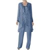3 Pcs Mother of Bride Pants Suits Sets Women Plus Size Chiffon Long Sleeve Jacket Vest Pants Suits