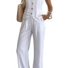 Women's Linen 2 Piece Sets Summer Outfits Vest Waistcoat Casual Dressy Work Vacation Travel Pants Sets
