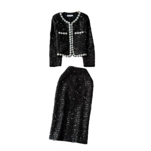 Women's French Skirt Set Heavy Industry Beaded Sequined Temperament Coat Skirt Two-Piece Set