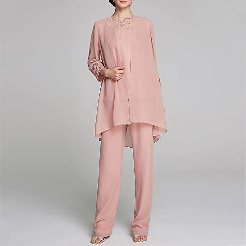 31saCDPgfdL.jpg Women's Mother of The Bride Pants Suits Full Length Chiffon Lace 3/4 Sleeve 3 Pcs Wedding Sets