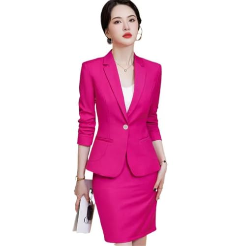 Women's Slim Two Piece Long Sleeve Notch Collar Single Button Suit Jacket and Skirt Set