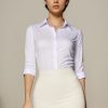 Women's 3/4 Sleeve Formal Work Wear White Button Down Shirt