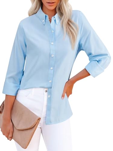 31wklxIGueL.jpg Button Down Shirts for Women Oxford Shirt Cotton Dress Shirts Collared Long Sleeve Wrinkle Free Blouse Tops