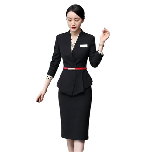 31yr6ymMFjL.jpg Women's Solid Color V-Neck Long Sleeve Hidden Buttoned Slim Asymmetric Suit Jacket and Skirt Set