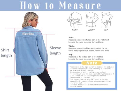 Women's Spring Long Sleeve Denim Jean Shirts Button Down Shirt Business Casual Tops