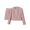 Women Crop Top Woolen Short Jacket Coat Mini Skirts Sets Pink Two Piece Suits