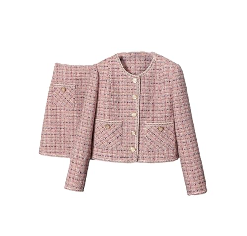 Women Crop Top Woolen Short Jacket Coat Mini Skirts Sets Pink Two Piece Suits